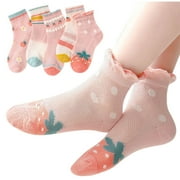Zwiiyzr 2025 5 Pack Kids Cute Bunny Cotton Socks for Baby Boys and Girls Crew Socks for Toddler Teens Mid-Calf Socks 8 Months -13 Years Pink